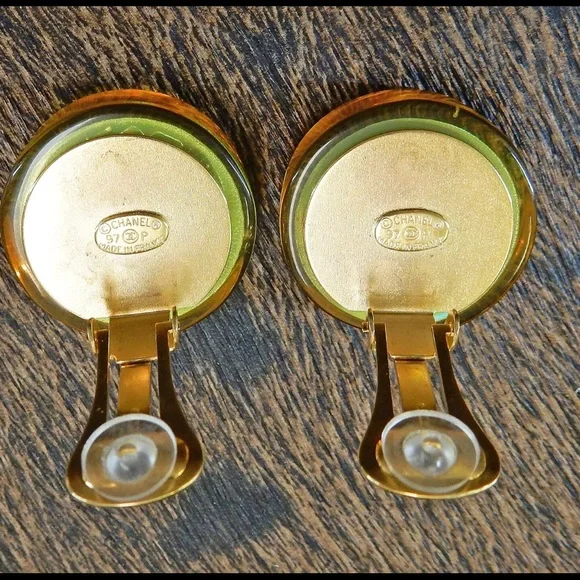 CHANEL Gold Plated CC Logos Vintage Round Earrings